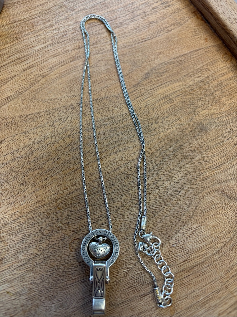 Brighton Silver-Tone Floating Heart badge clip lanyard